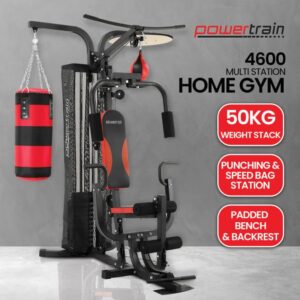 Powertrain 4600 multi-gym med boxningssäck för hemmaträning.